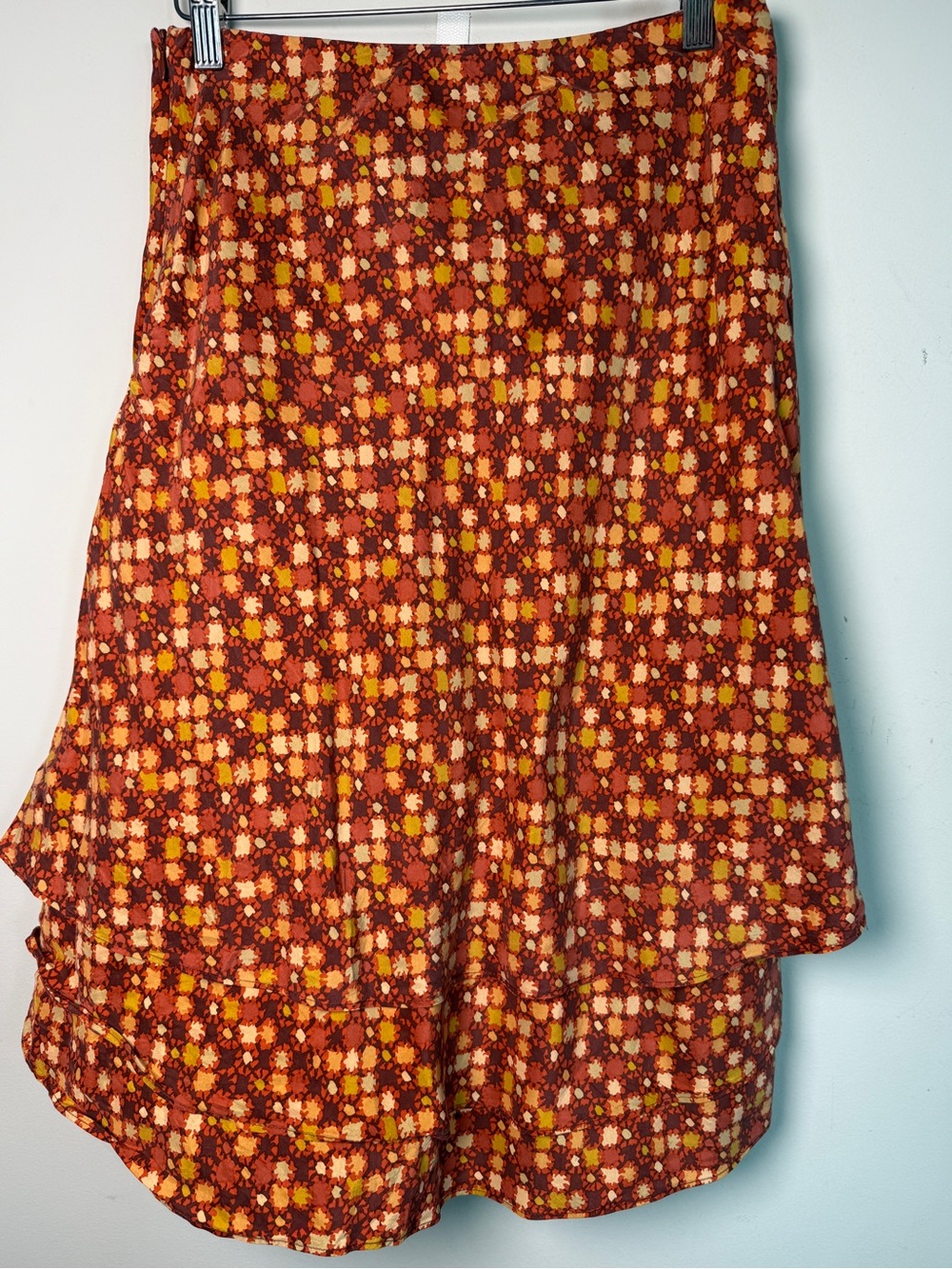 SIGRID OLSEN | Brown Rust Ditsy Floral Silk Tiered Ruffle Midi Skirt Boho Size 4 - Picture 2 of 6